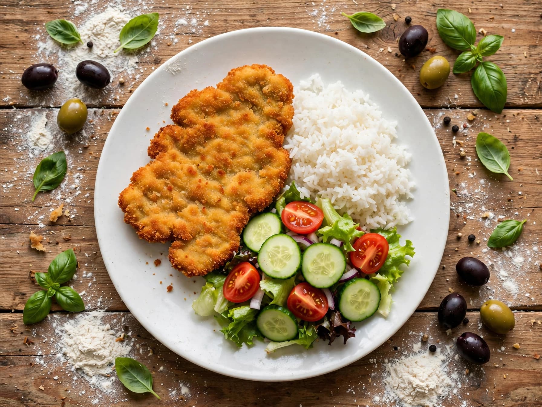 Schnitzel-Teller mit Reis